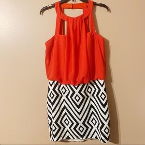 Red sleeveless dress with buttons in back